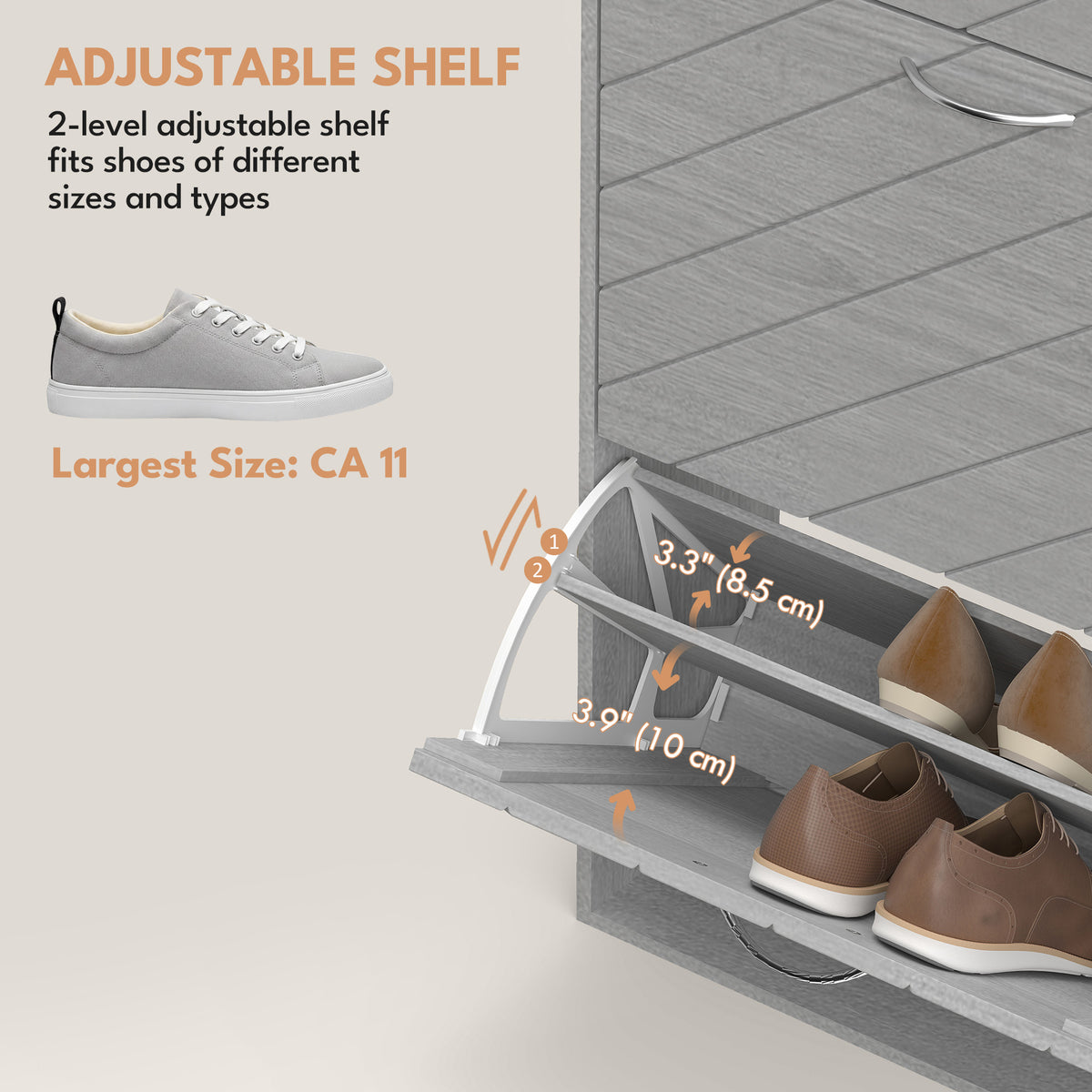 Meuble à chaussures étroit à 3 tiroirs abattants
