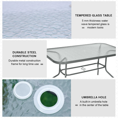 Table de patio en verre trempé avec trou pour parasol