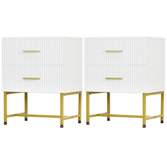 Tables de chevet modernes avec tiroirs cannelés 2 pièces