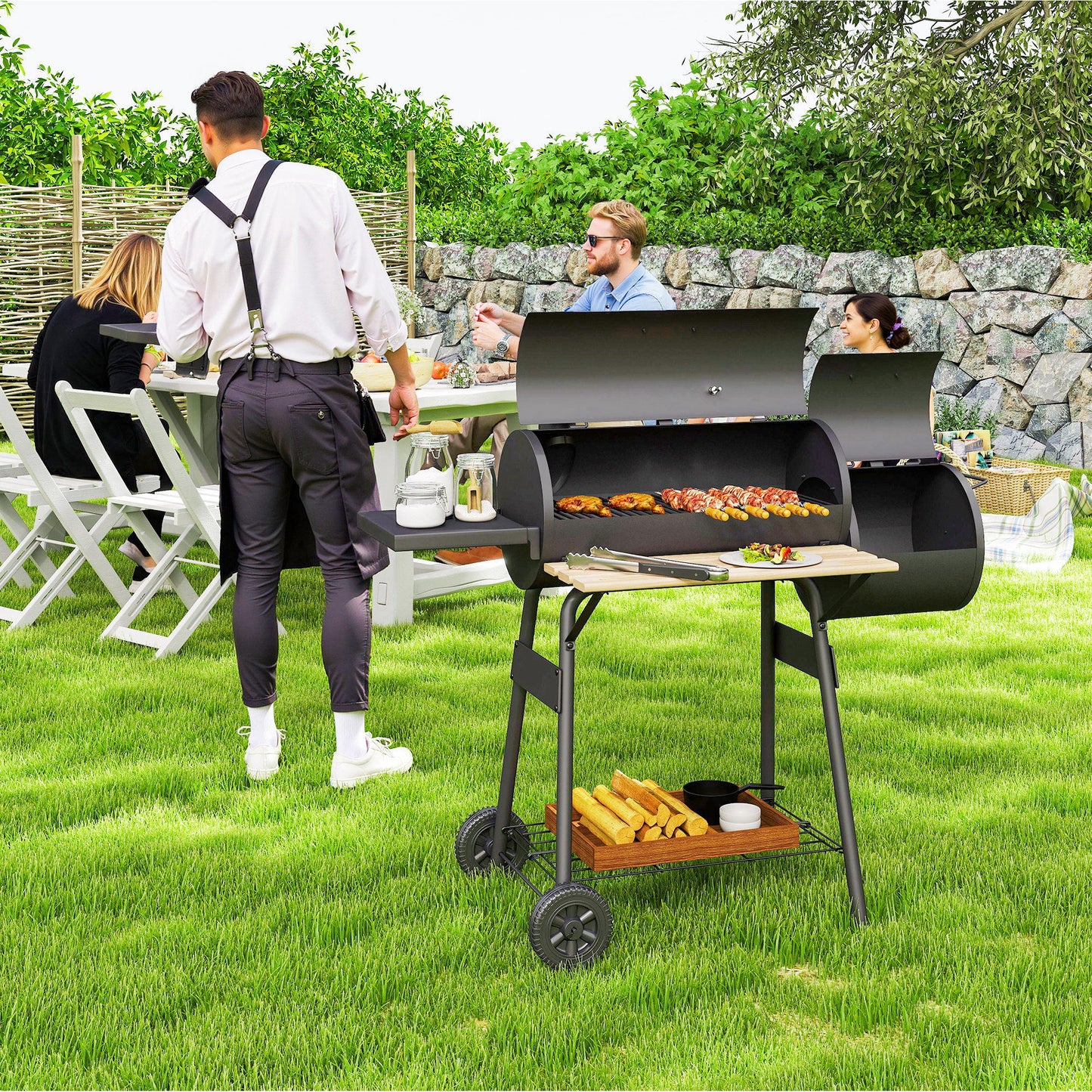 BBQ au charbon avec fumoir offset portable 124cm