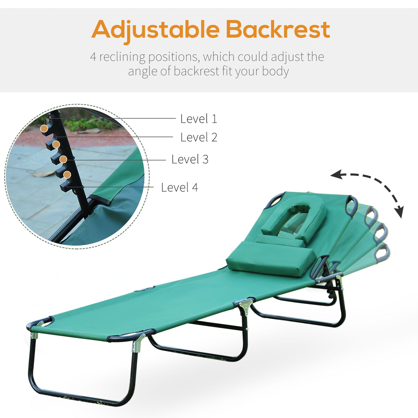 Chaise longue pliable avec trou visage 3 positions