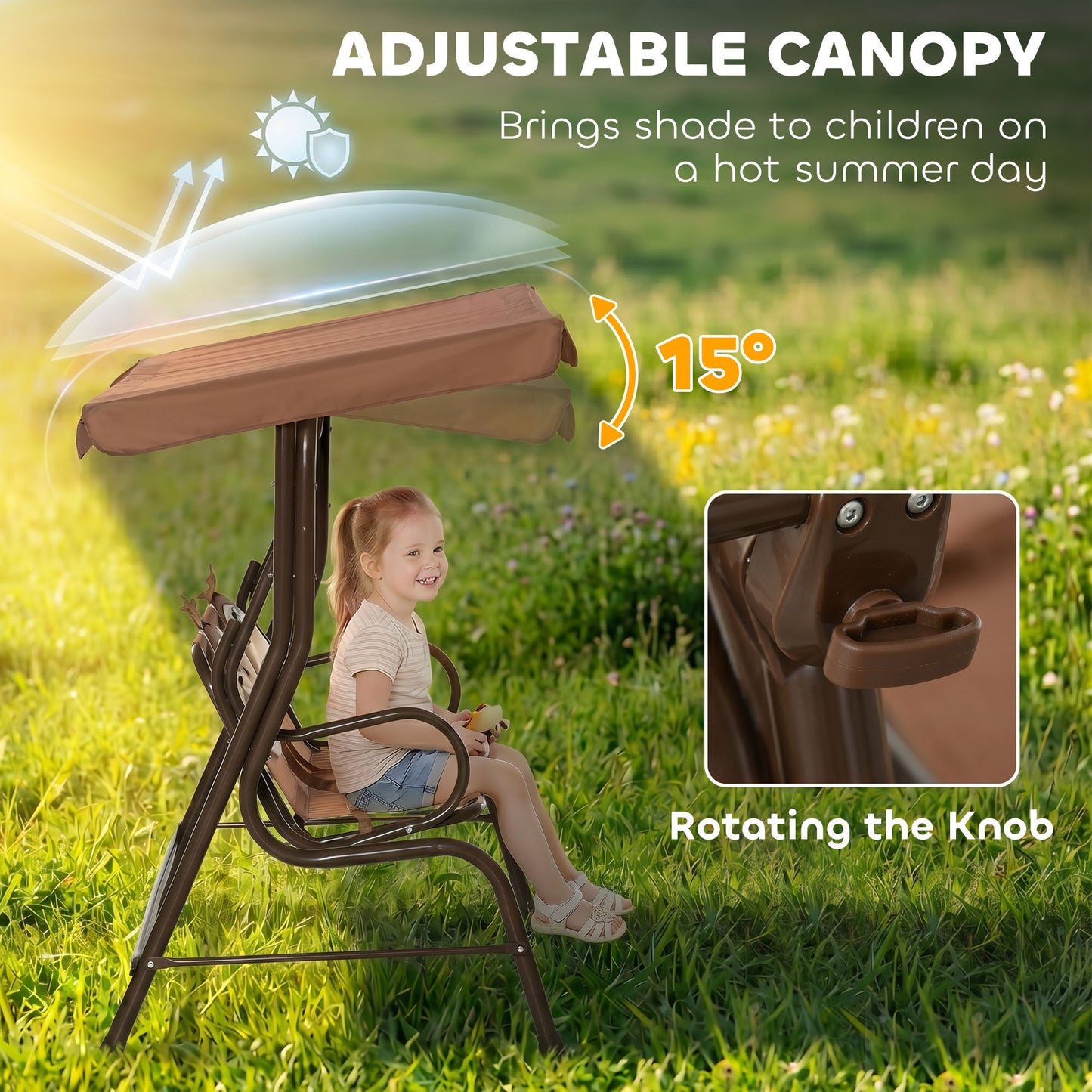 Balançoire double enfants avec auvent ajustable