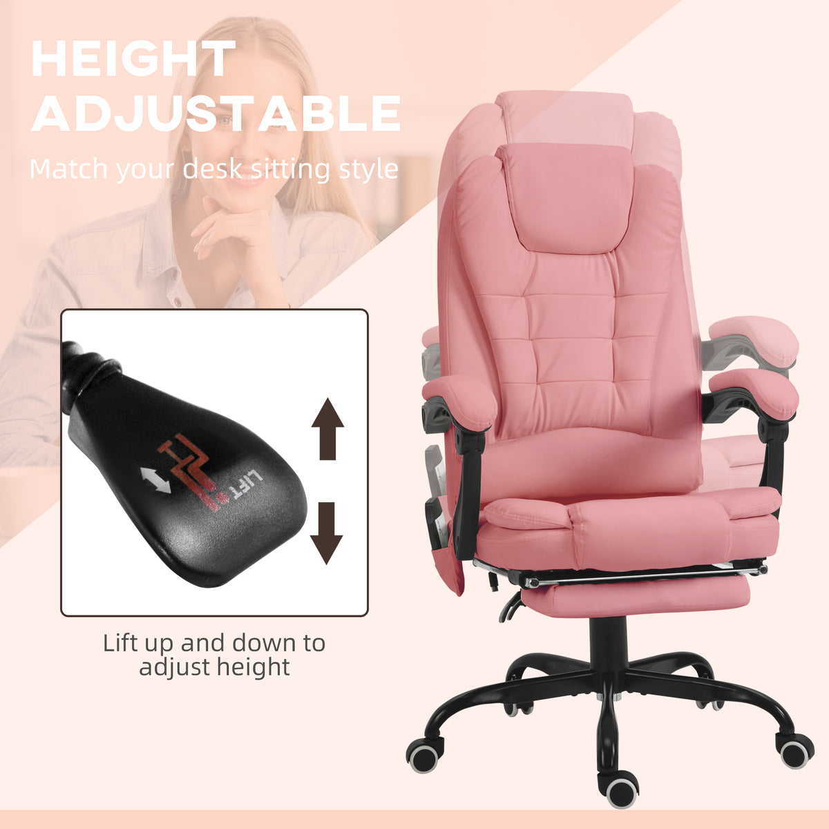 Chaise de bureau massante inclinable avec repose-pieds