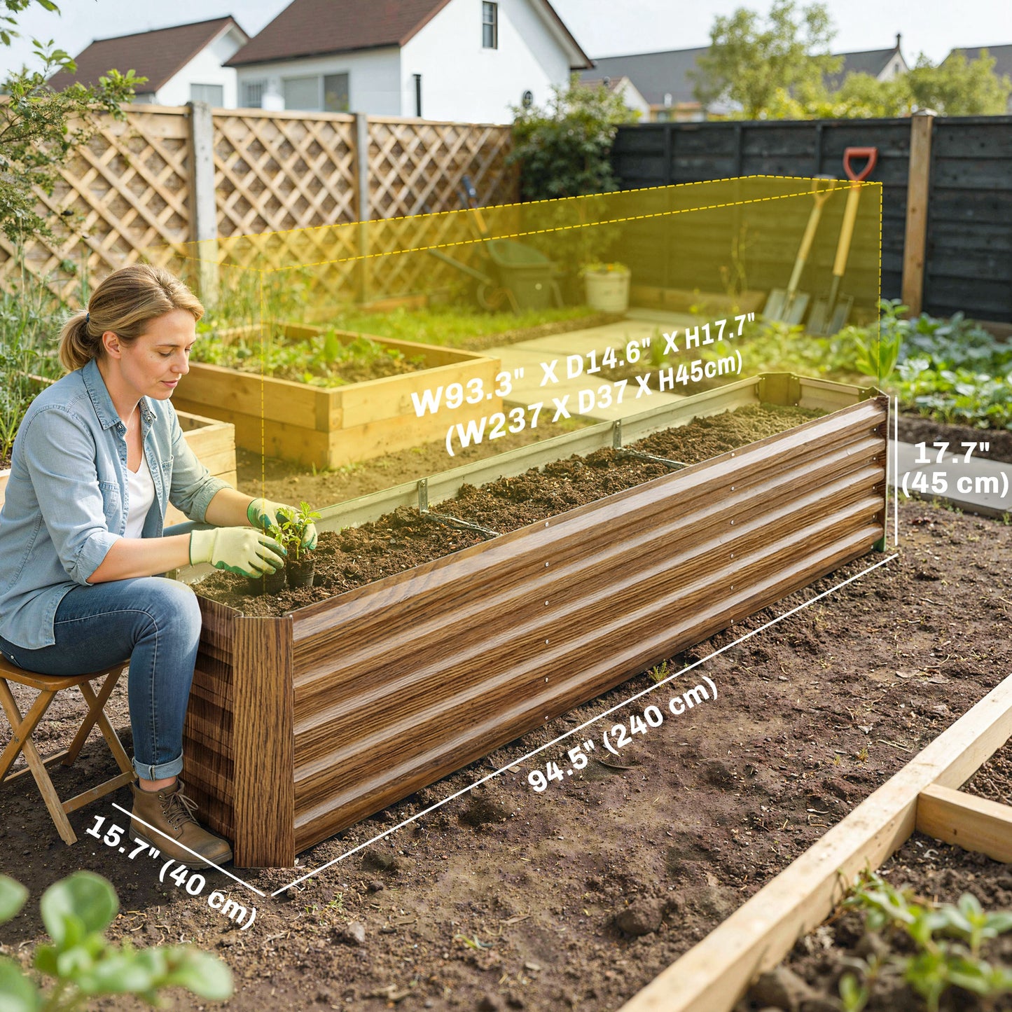Outsunny Galvanized Raised Garden Bed 240x40x45cm Outdoor Garden