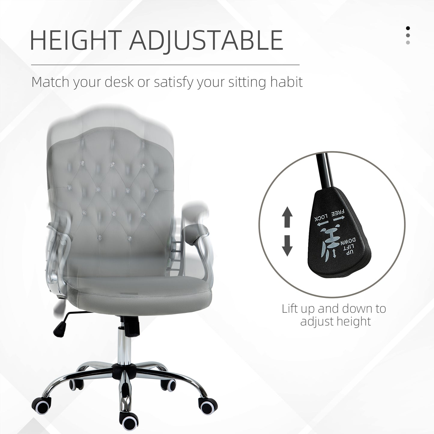 Chaise de bureau velours capitonnée réglable pivotante