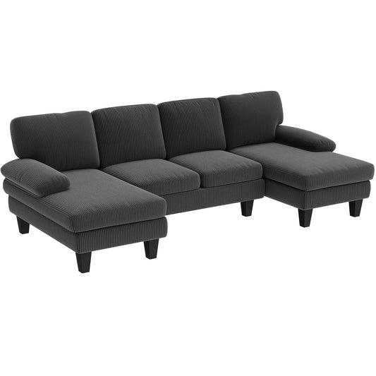 Sofa sectionnel en U avec double chaise en velours côtelé