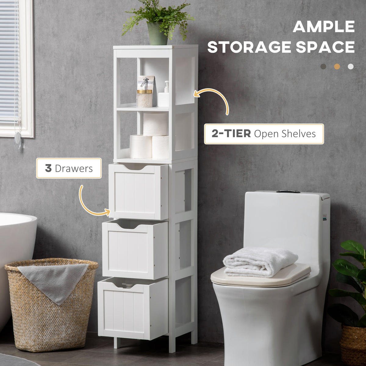 Meuble de salle de bain étroit autoportant à tiroirs