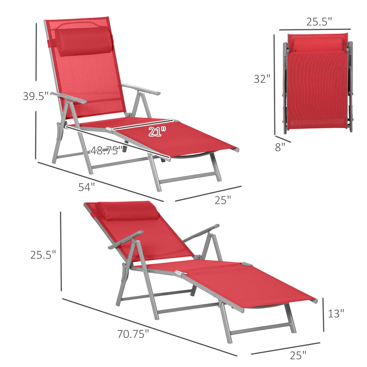 Chaise longue pliante réglable en acier — 7 positions