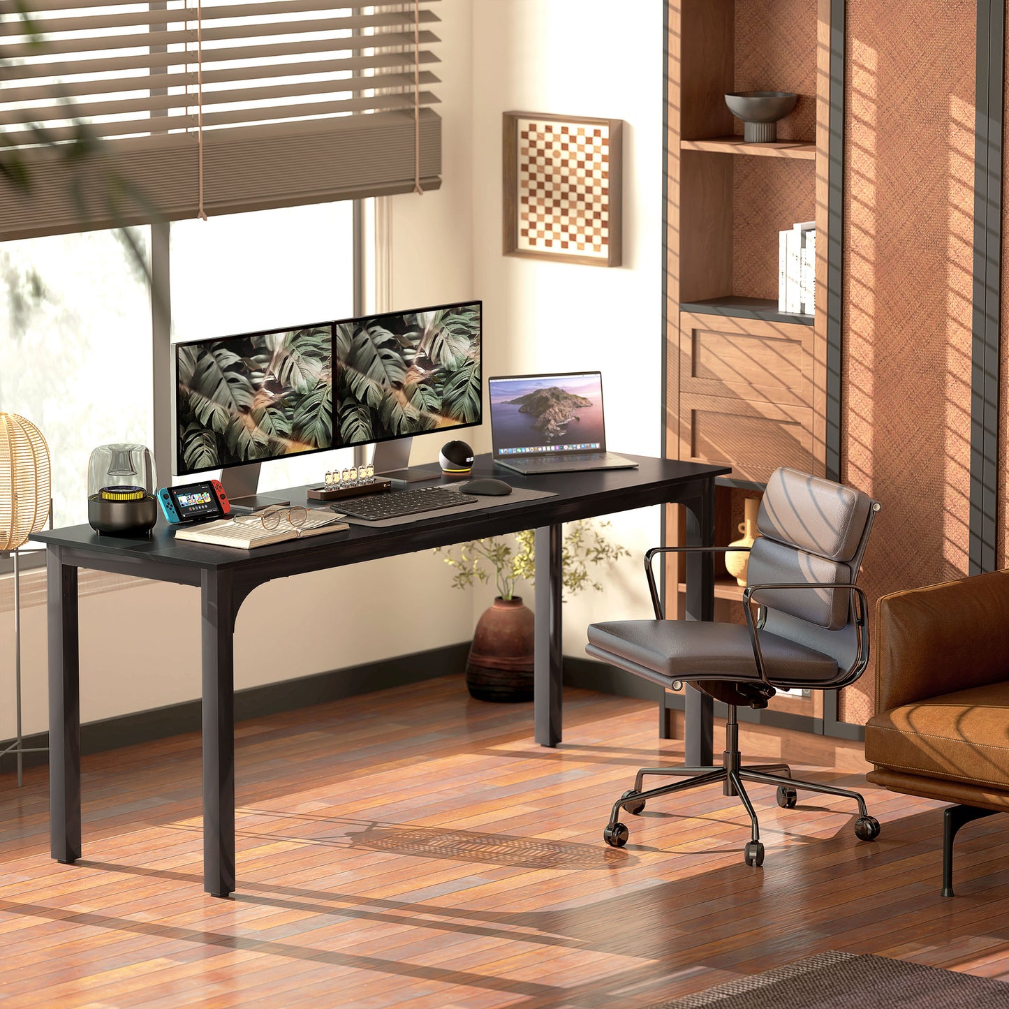 Bureau d'ordinateur industriel 180 cm surface grain de bois