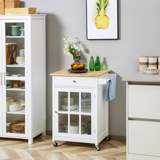 Desserte de cuisine roulante avec tiroir et armoire