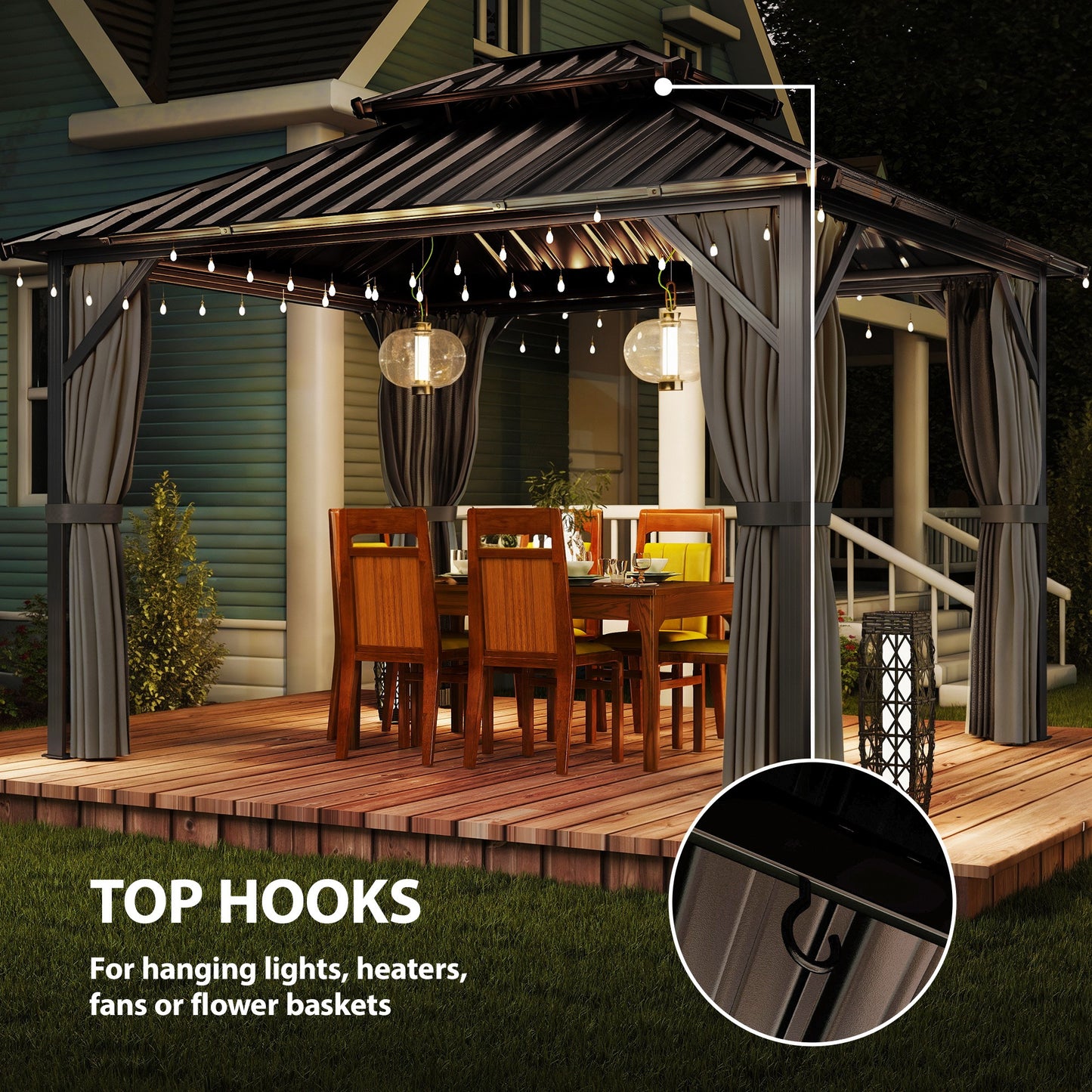 Gazebo Hardtop Outsunny 10' x 12' Toit Acier Galvanisé Cadre Aluminium