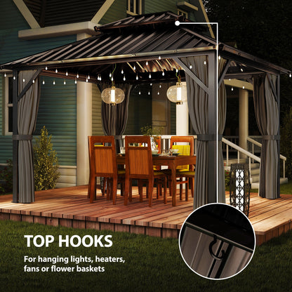 Gazebo Hardtop Outsunny 10' x 12' Toit Acier Galvanisé Cadre Aluminium