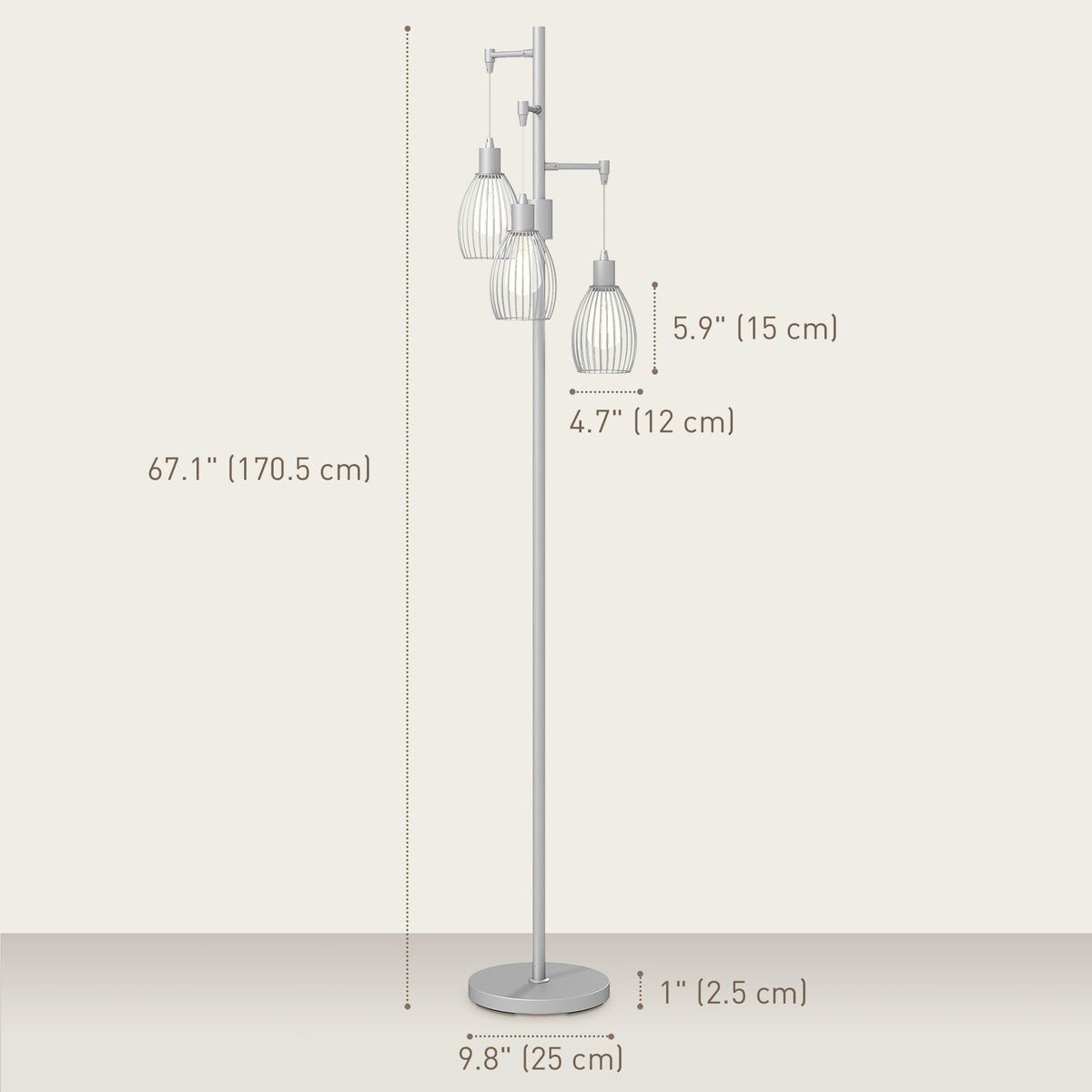 Lampadaire industriel 3 abat-jour suspendus, gradable