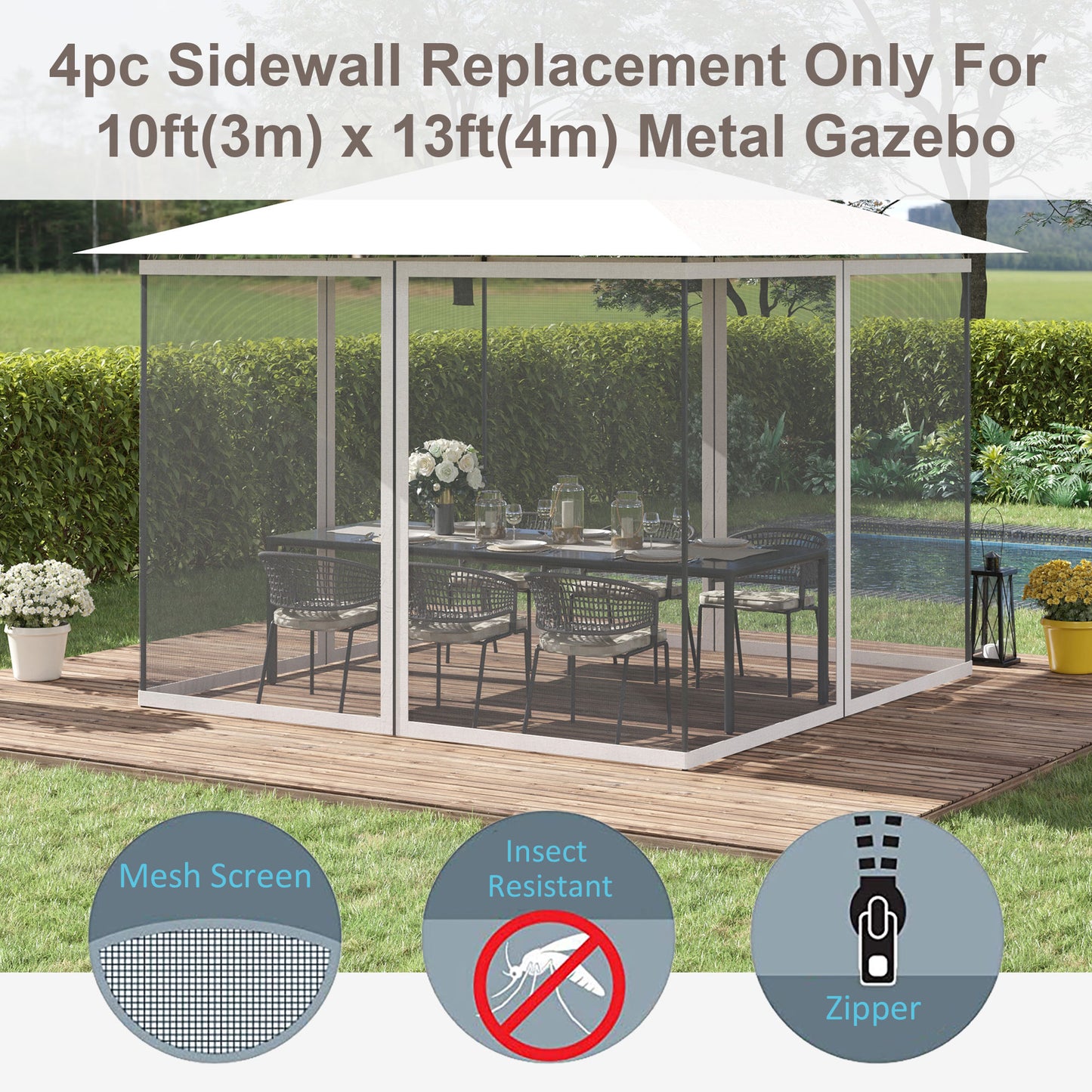 Moustiquaire de remplacement pour gazebo 10' x 13'