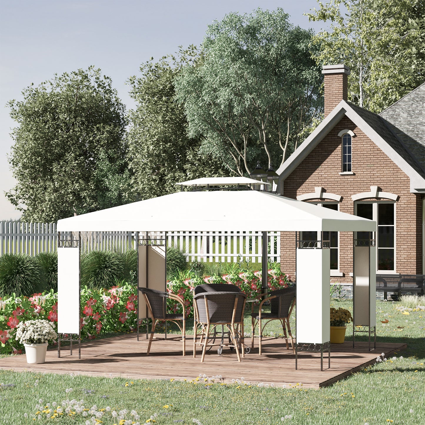 Gazebo extérieur double toit 305 x 396 cm