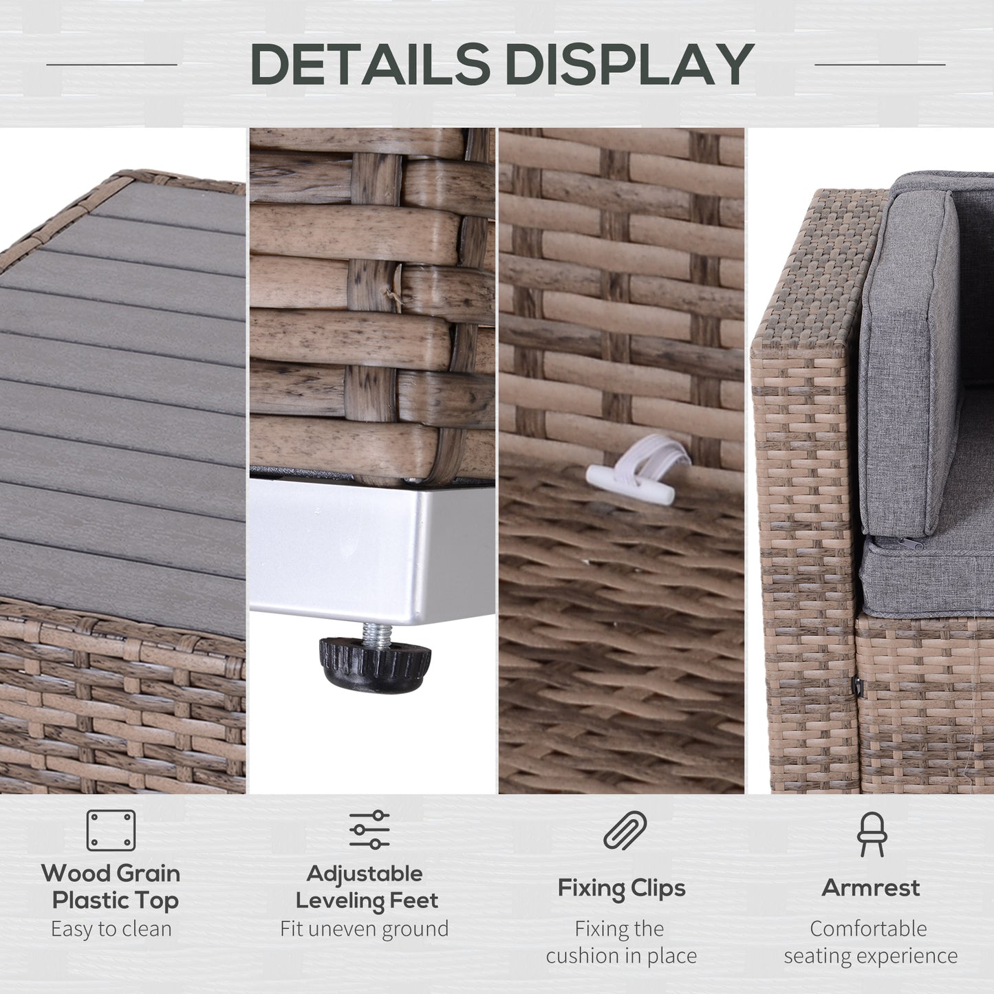 Outsunny 7-Piece Patio Set - Grey Rattan Sectional Sofa