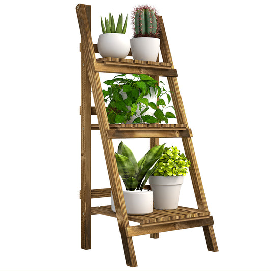 Étagère à plantes 3 niveaux pliable en bois