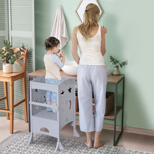 Tabouret d'apprentissage avec barrière de sécurité et poignées