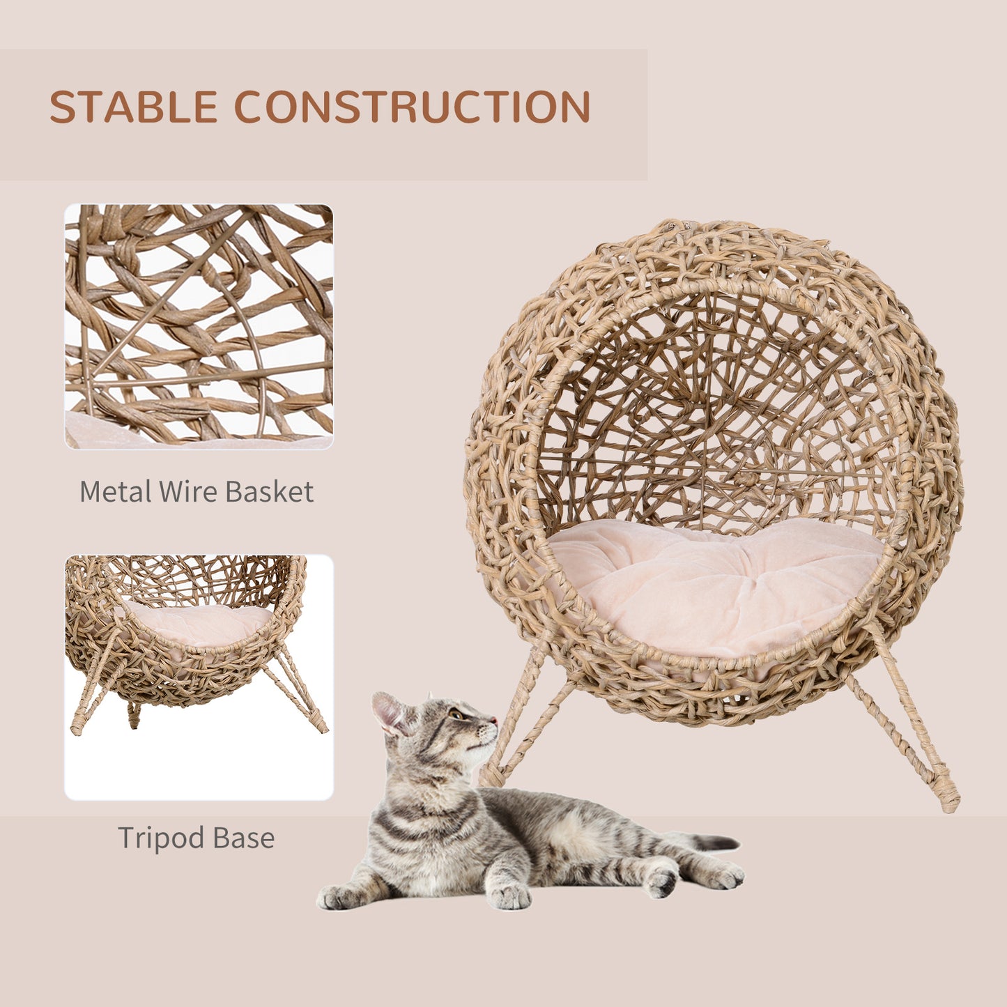 Maison pour chat en rotin surélevée avec coussin