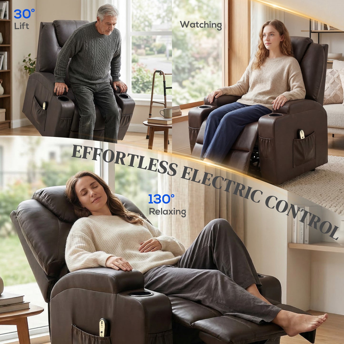 Fauteuil releveur électrique à dossier haut en similicuir