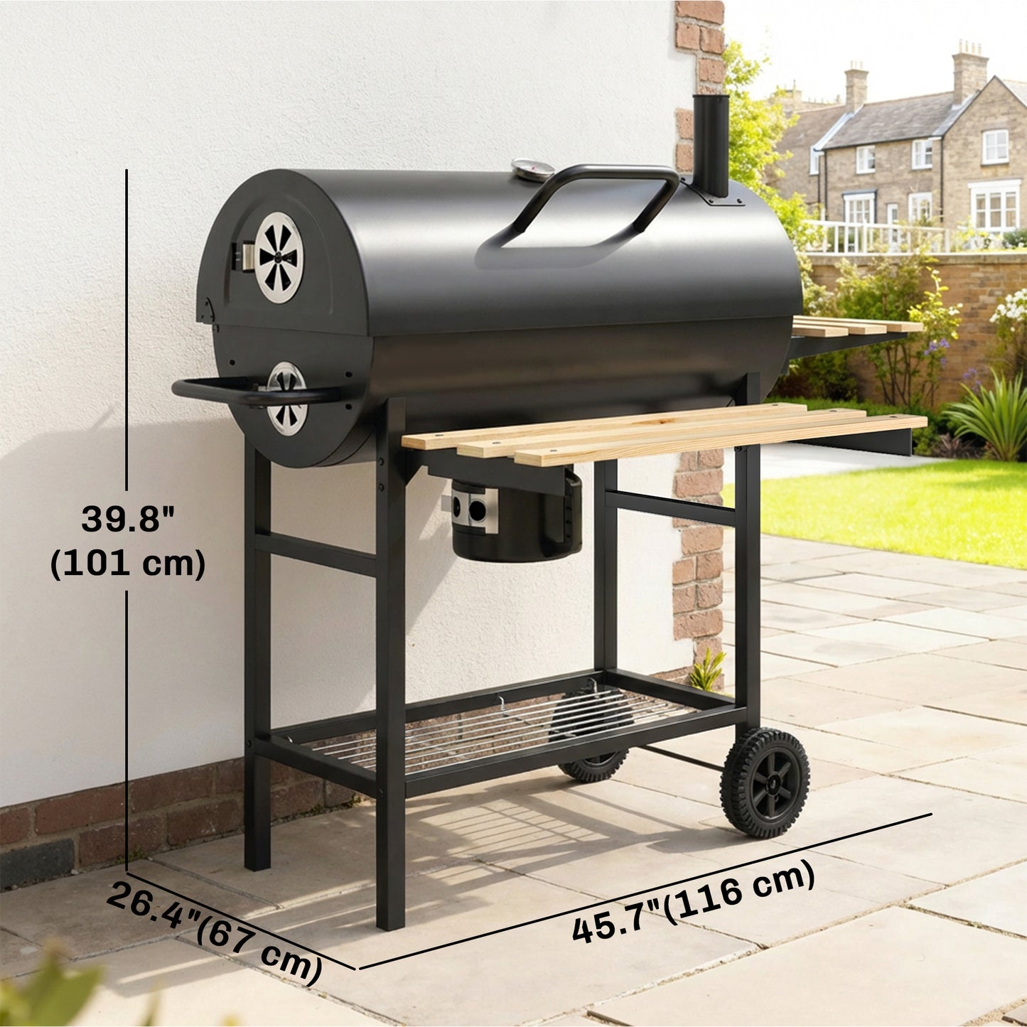 BBQ au charbon avec tablettes pliables et roulettes