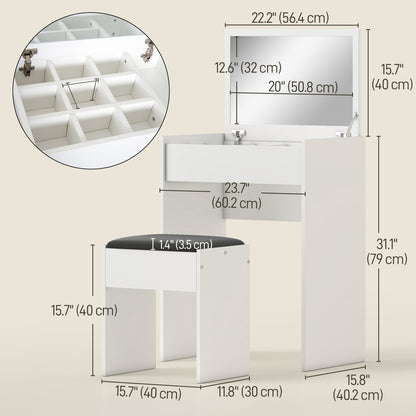 Coiffeuse moderne avec miroir rabattable et tabouret rembourré