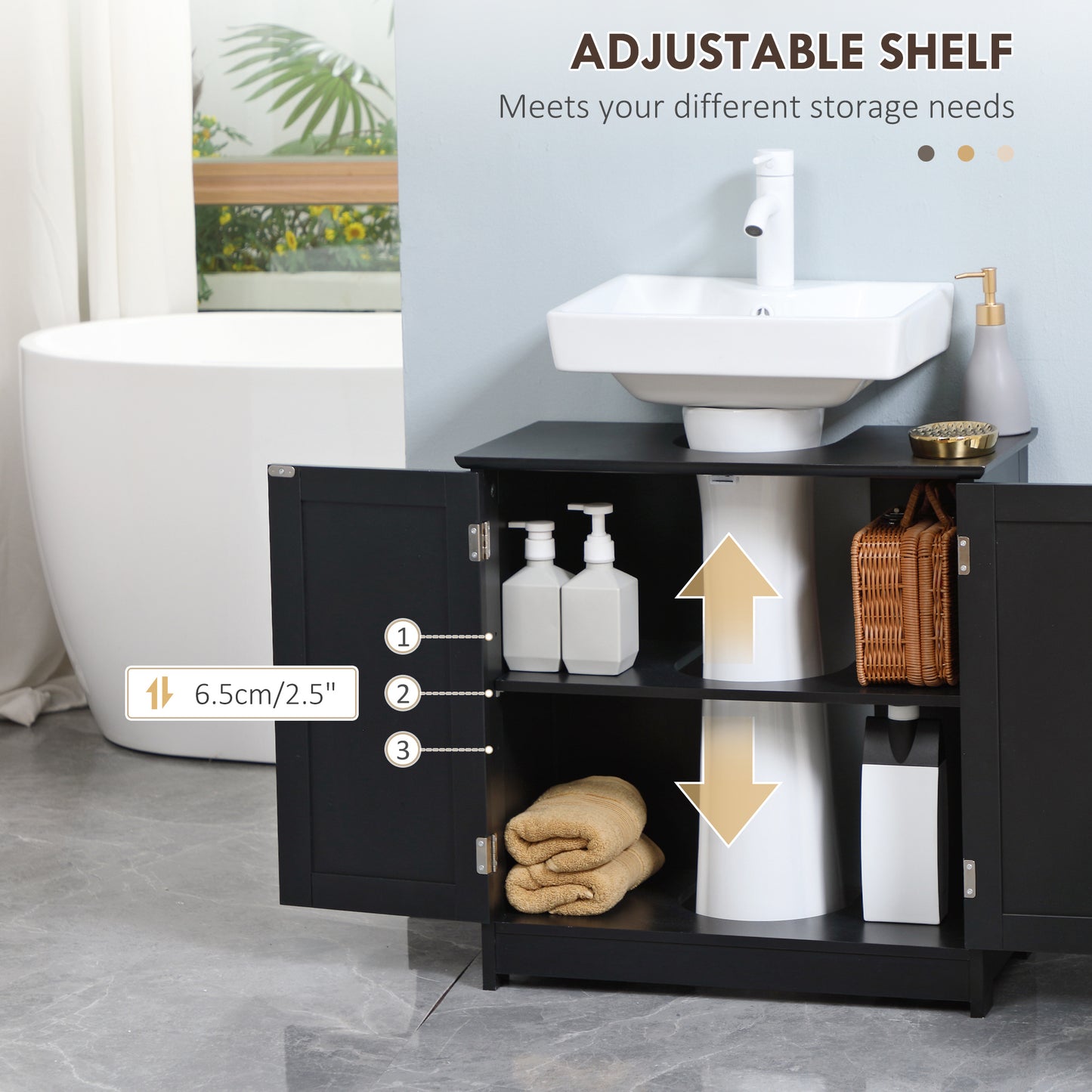 Meuble-lavabo sous évier avec 2 portes et tablette
