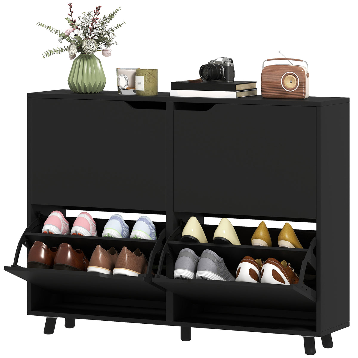 Meuble à chaussures étroit avec tiroirs basculants