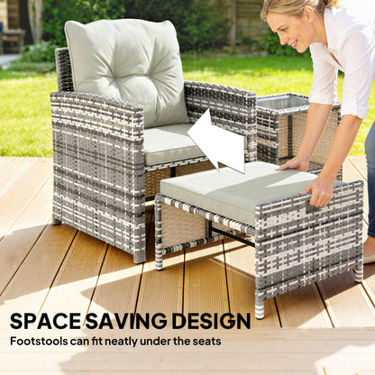 Outsunny 5-Piece Rattan Patio Set - Chairs + Ottomans + Glass Table