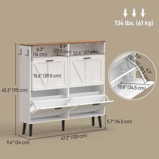 Armoire à chaussures 4 tiroirs abattants style fermette