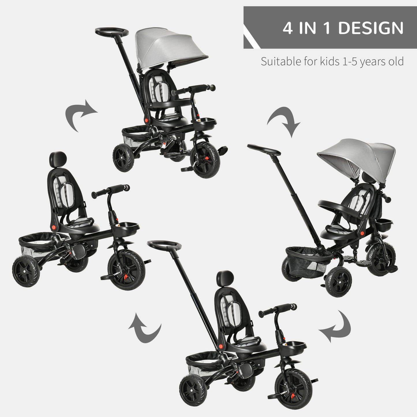 Tricycle évolutif 5-en-1 pour tout-petits