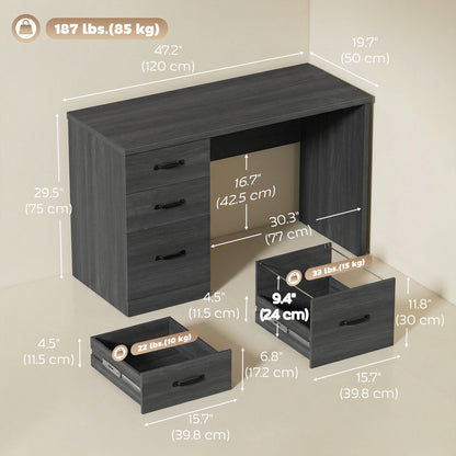 Bureau d'ordinateur 3 tiroirs avec rail suspendu 120 cm