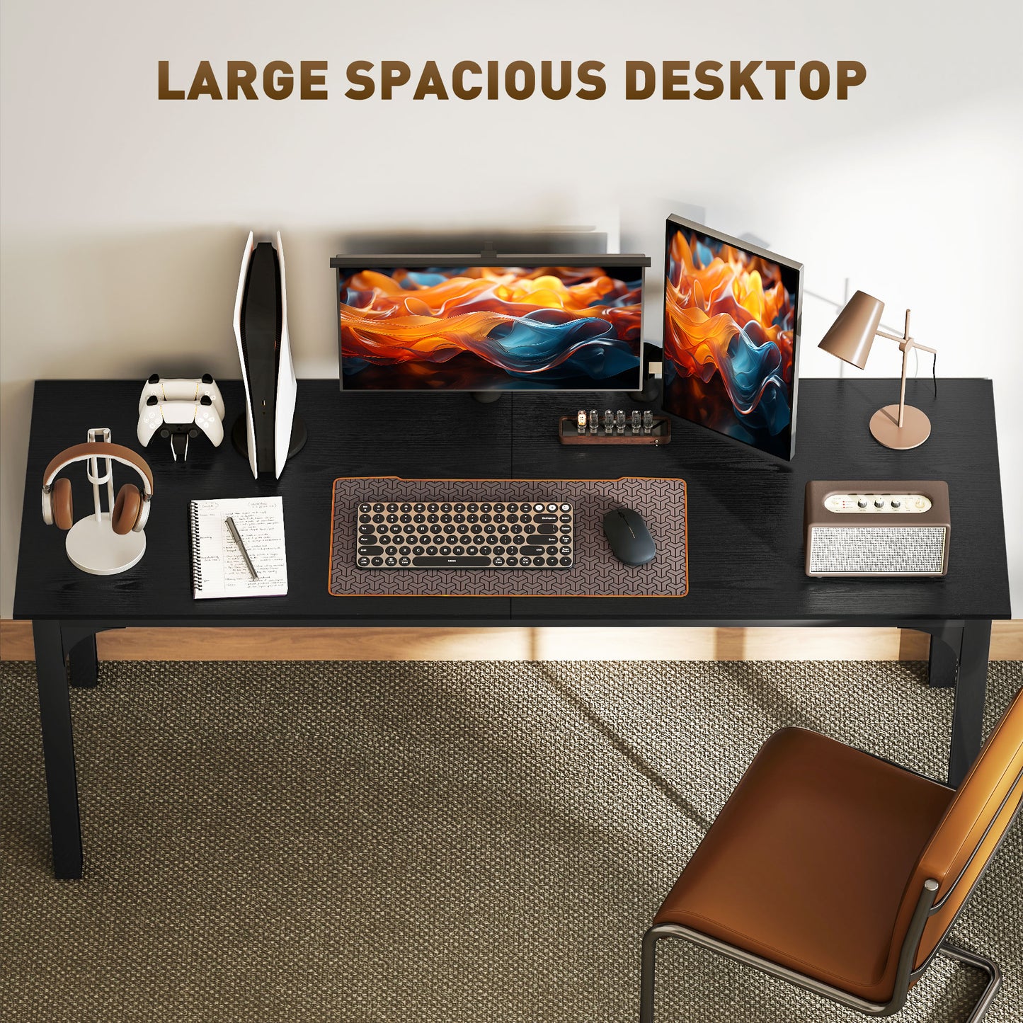 Bureau d'ordinateur industriel 180 cm surface grain de bois