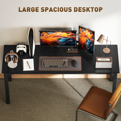 Bureau d'ordinateur industriel 180 cm surface grain de bois