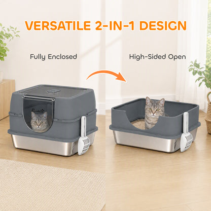 Litière pour chat en acier inoxydable avec couvercle amovible
