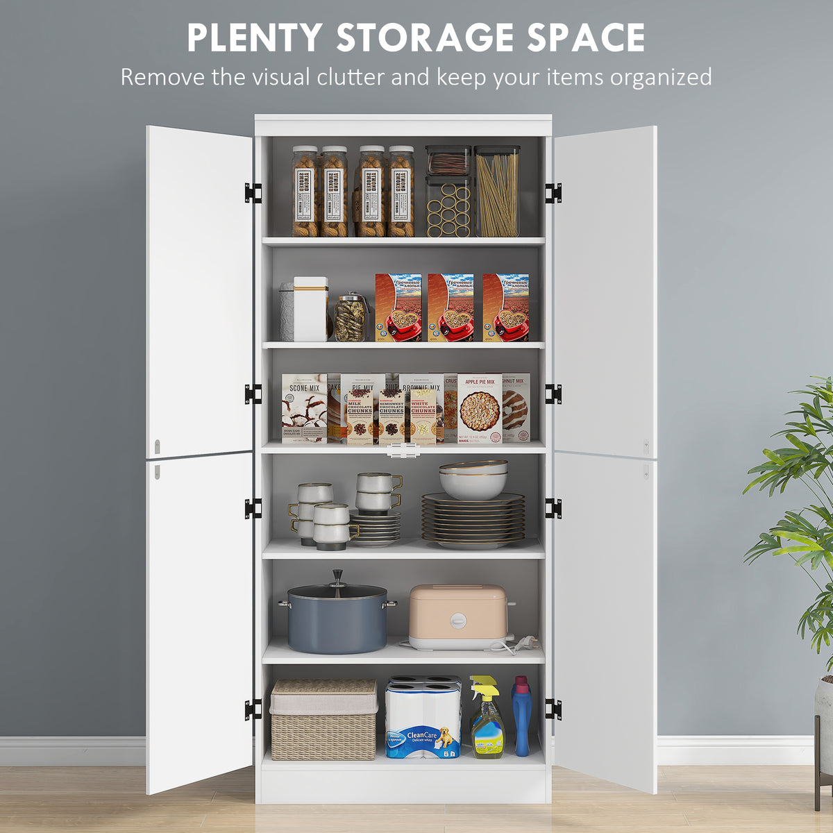 Armoire de garde-manger autoportante à 4 portes 177 cm