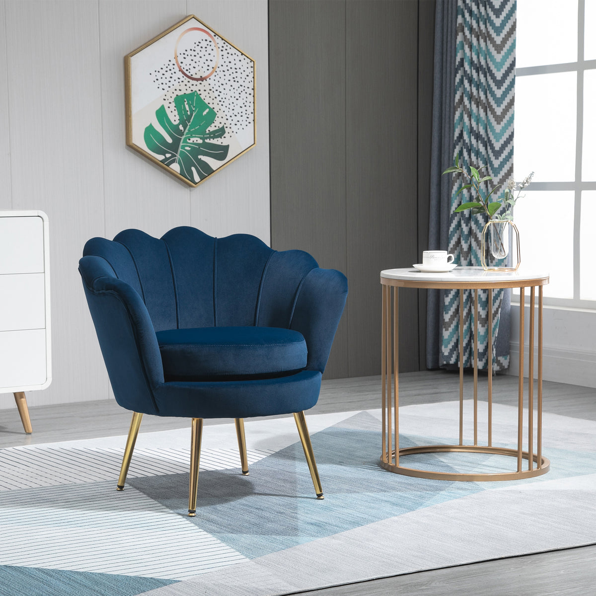 Fauteuil d'appoint en velours pattes métalliques