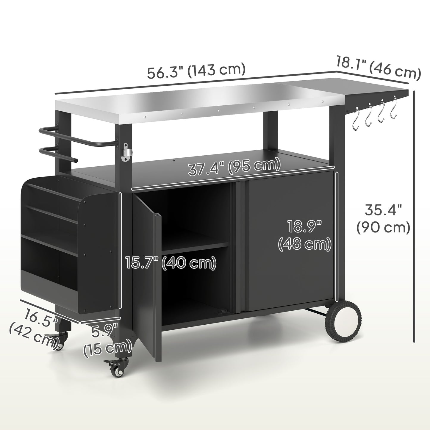 Chariot de Gril Extérieur Table Pliante Acier Inoxydable
