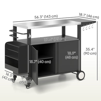 Chariot de Gril Extérieur Table Pliante Acier Inoxydable
