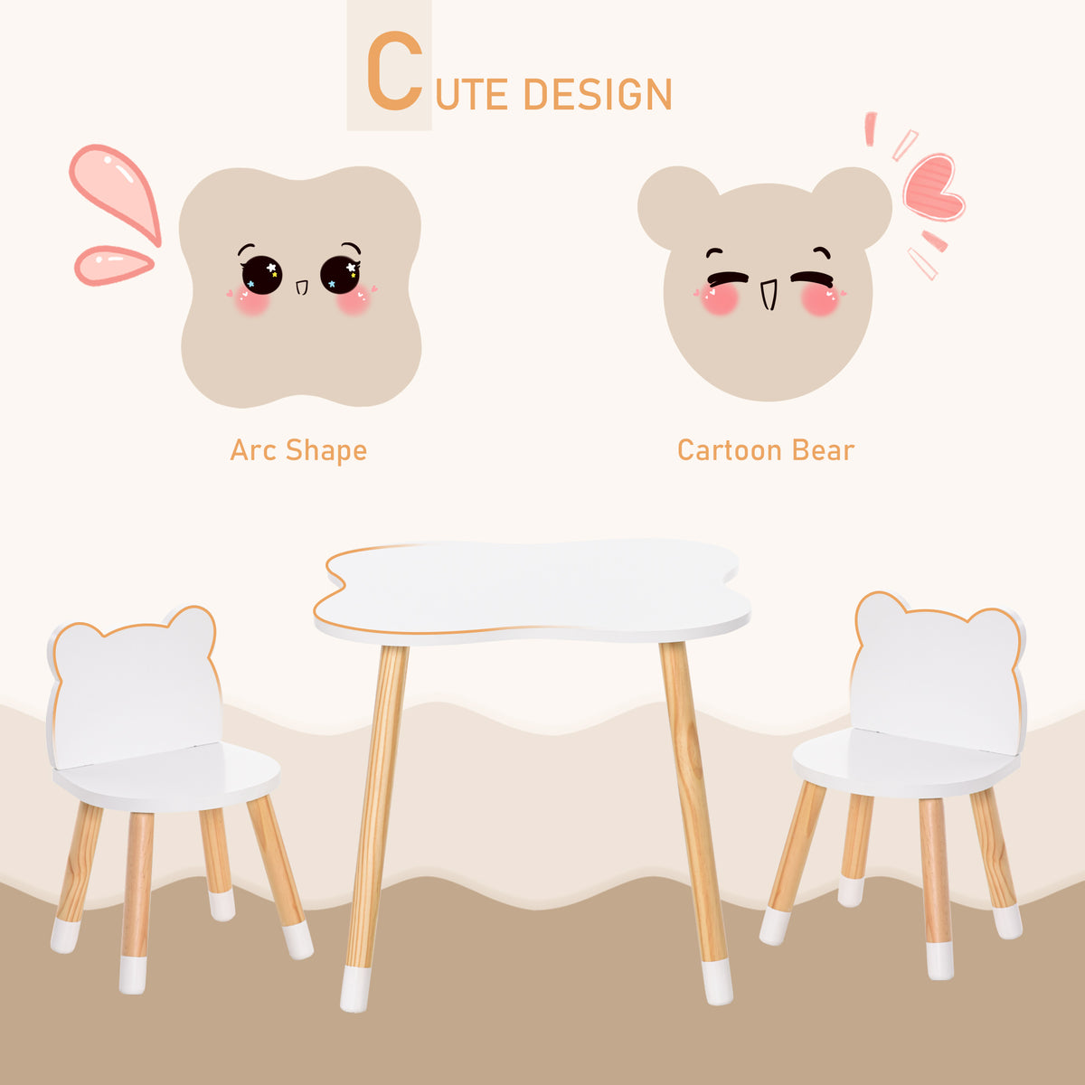 Ensemble table et chaises pour enfants motif d'ours — Lot de 3