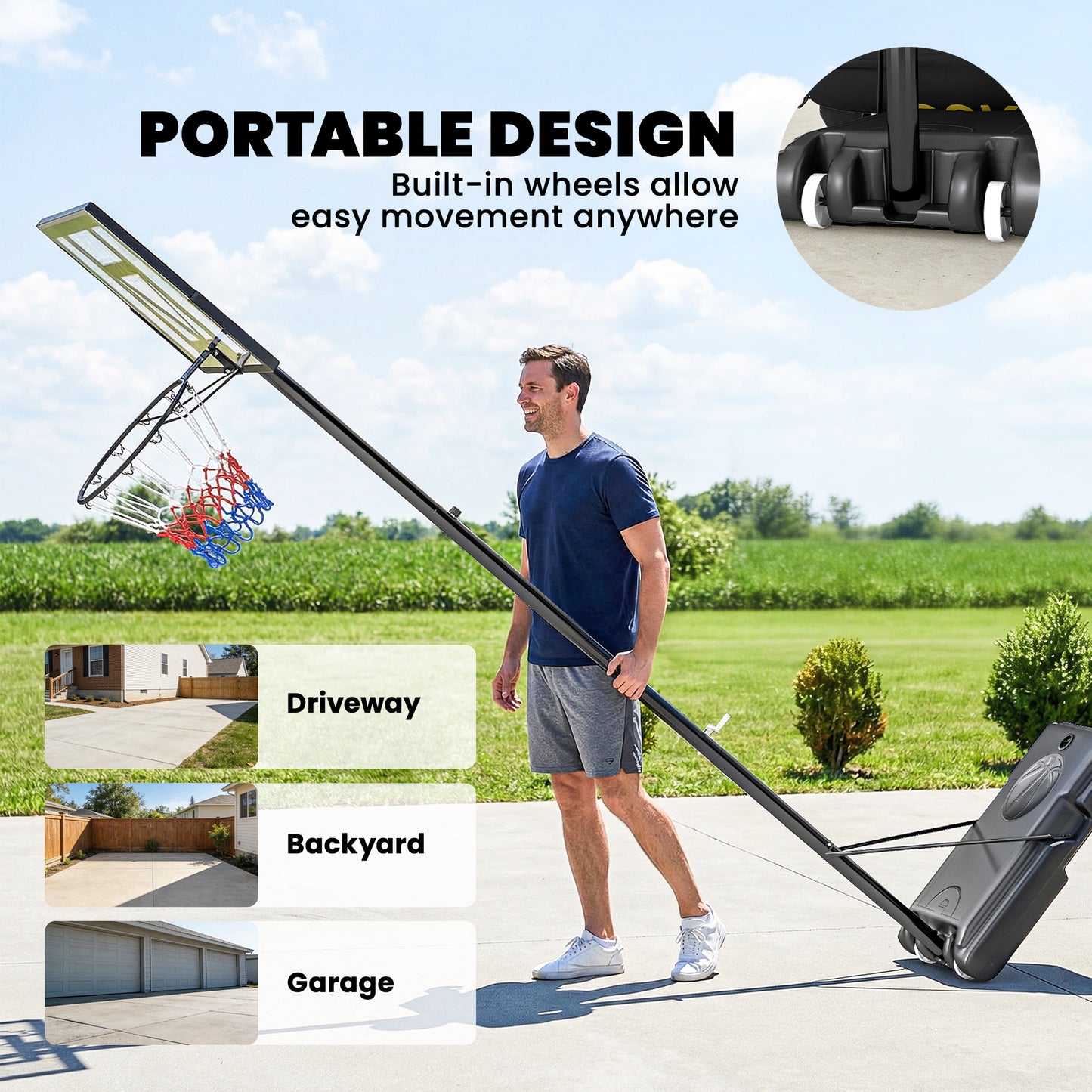 Panier de basketball sur pied réglable 134–305 cm