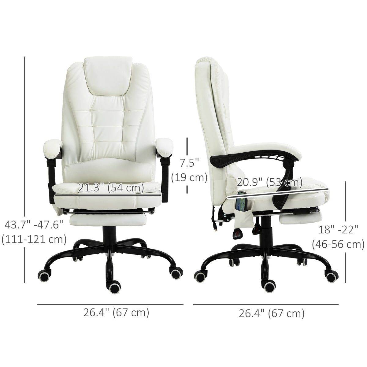 Chaise de bureau massante inclinable avec repose-pieds