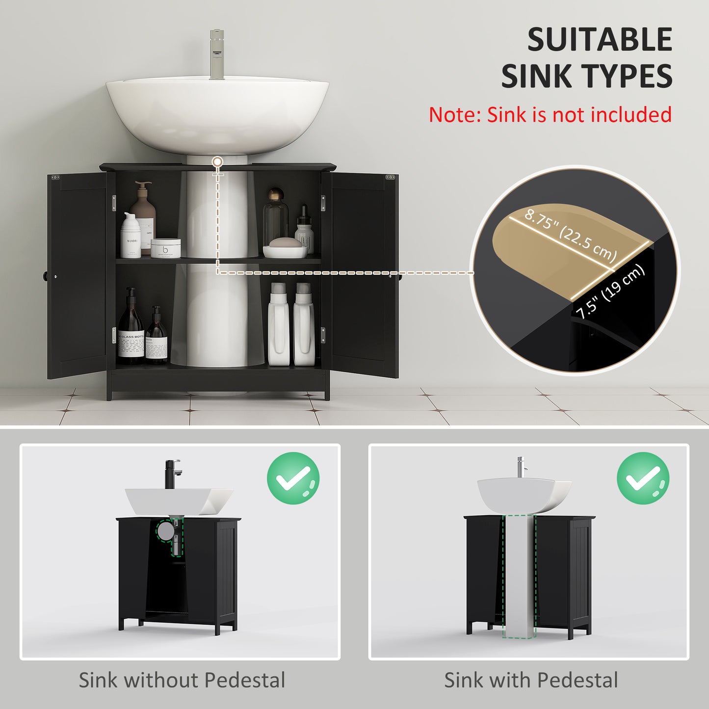 Meuble-lavabo sous évier avec 2 portes et tablette