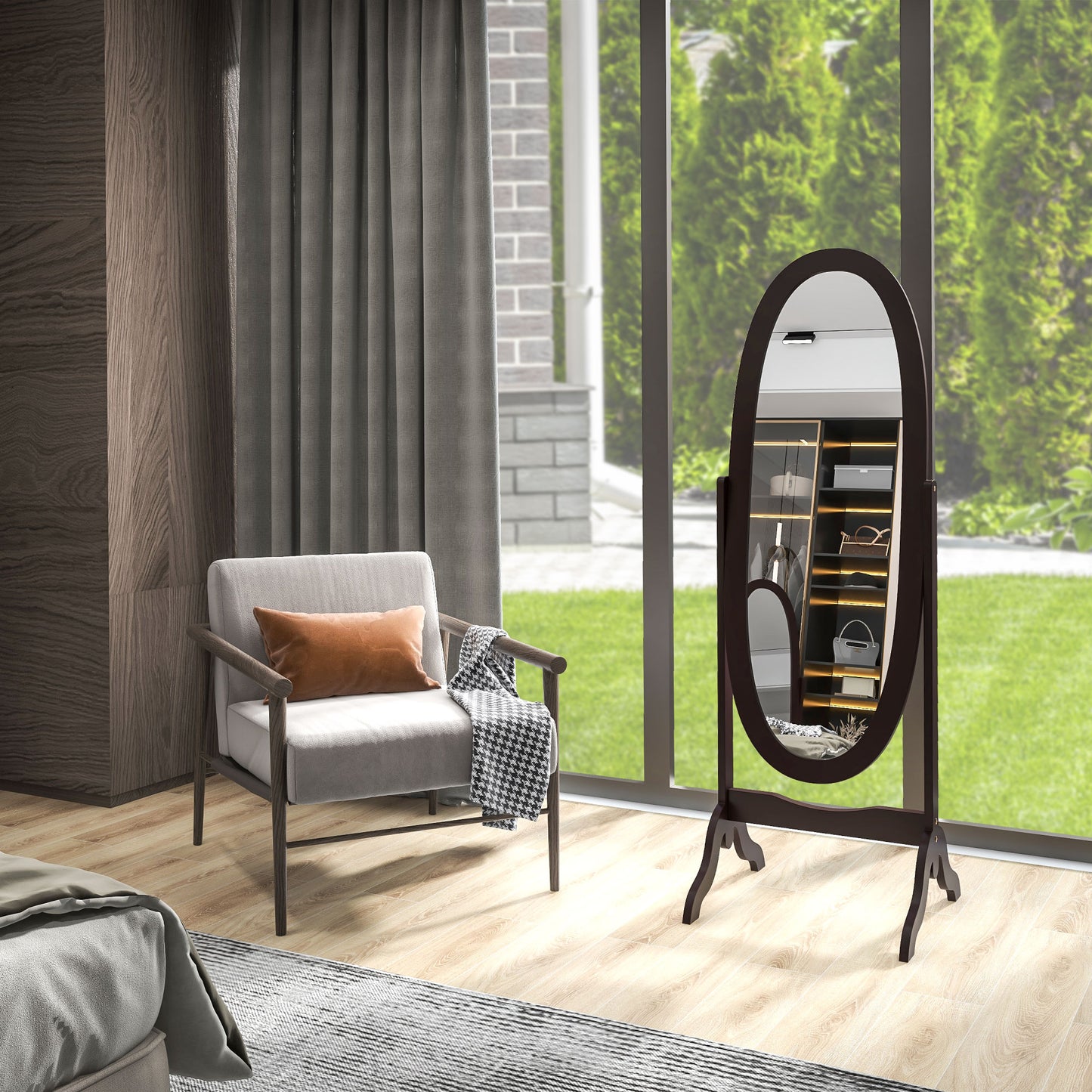 Miroir sur pied ovale pleine longueur à angle réglable