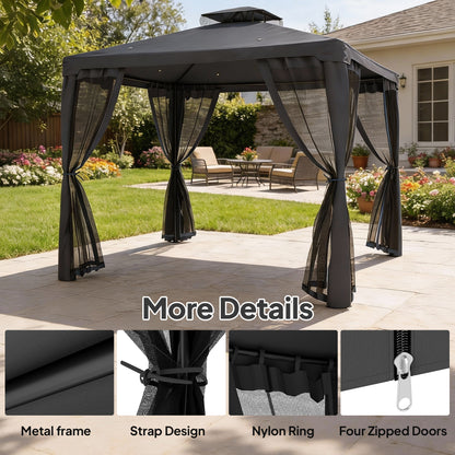 Gazebo patio toit double moustiquaire 2,9m x 2,9m