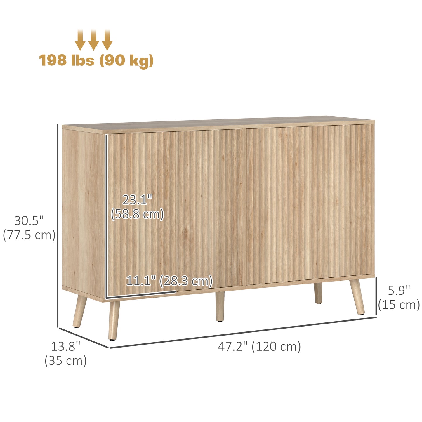 Buffet bahut cannelé moderne avec tablettes ajustables