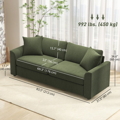 Sofa 3 places moderne en velours côtelé avec ressorts