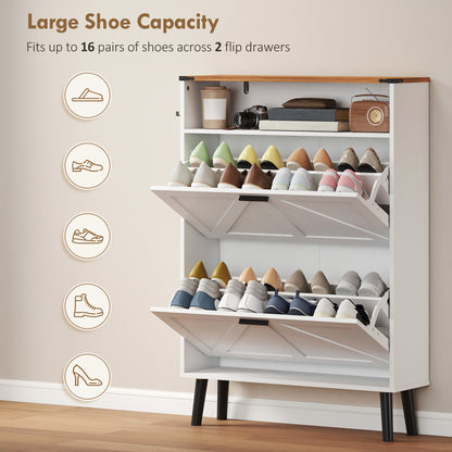 Armoire à chaussures étroite style fermette 16 paires