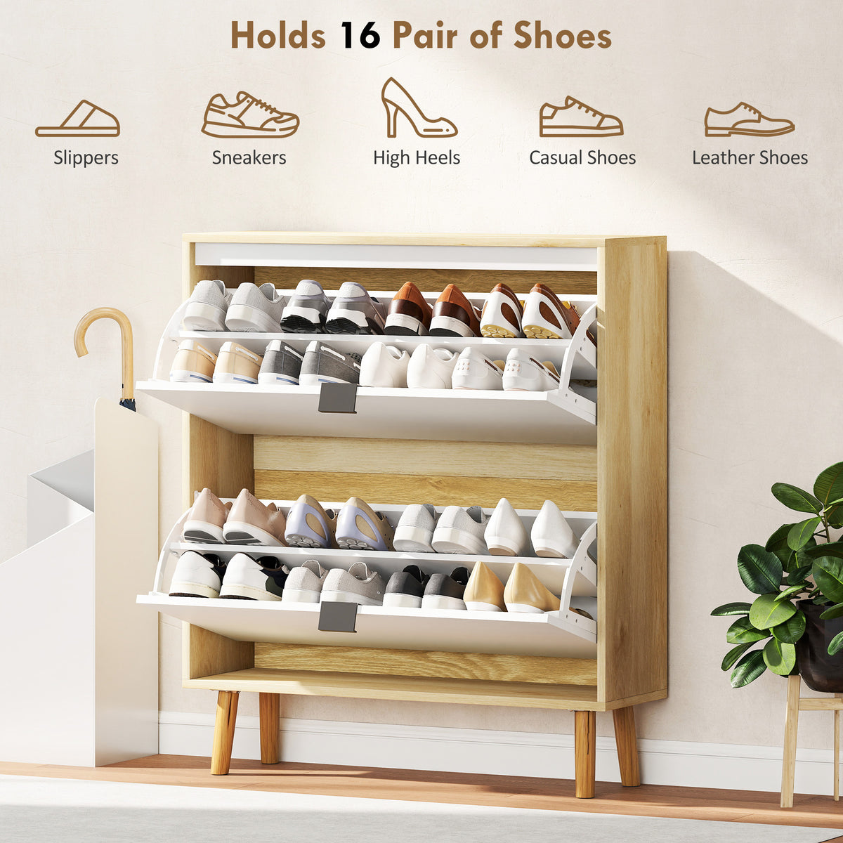 Meuble à chaussures étroit porte-chaussures moderne à rabats