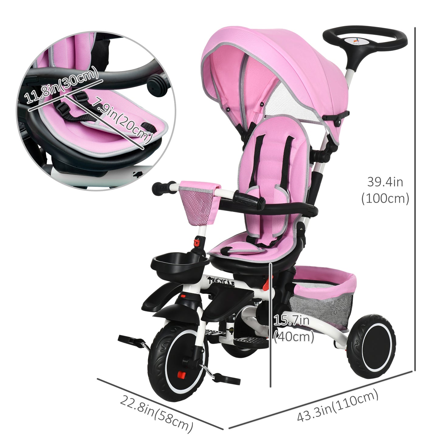 Tricycle évolutif 6-en-1 convertible poussette vélo enfant